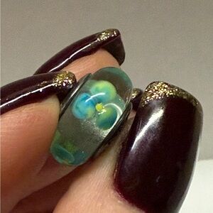 Pandora Blue and Green Floral Glass Bead